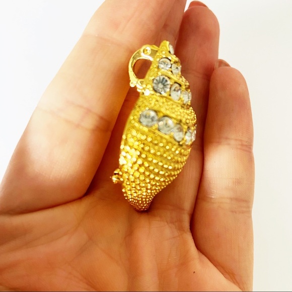 Kenneth Jay Lane vintage seashell gold rhinestone convertible pendant brooch - Picture 7 of 7